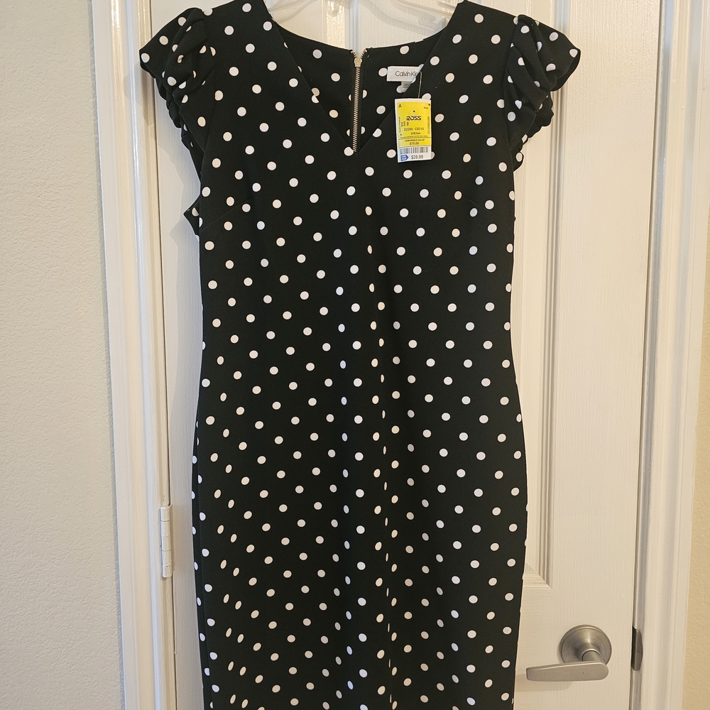Calvin Klein Black Dress with White Polka Dots